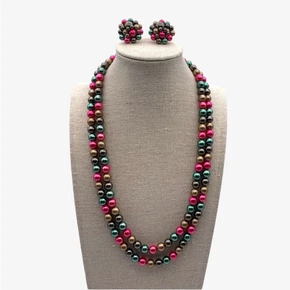 Vintage Double Strand Multi Color Metallic Pearl
Necklace & Clip On Earring Set - Picture 8 of 9